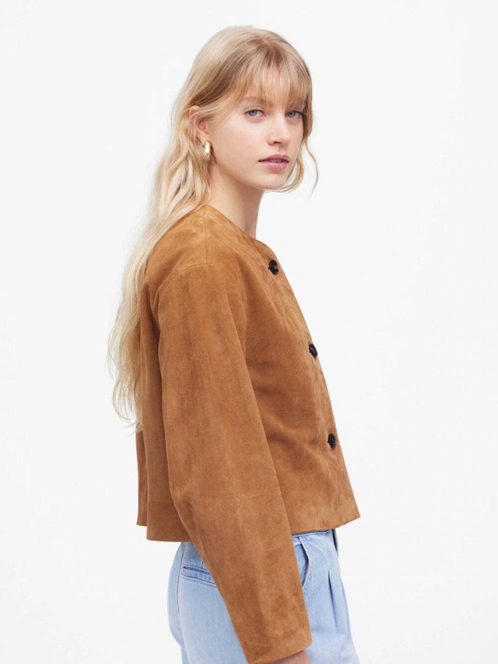 Sz XXS XX Small Madewell Crop Cardigan Jacket in Aged Cognac Suede Tan Madewell - Picture 6 of 6